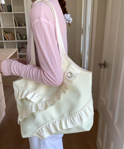 トートバッグ 大容量 肩掛けバッグ 合皮 ラッフルフリルバッグ 韓国風 大人可愛い 手提げバッグ フェイクレザー 通学通勤 ハンドバッグ A4サイズ 2WAY鞄 77YUEL-001